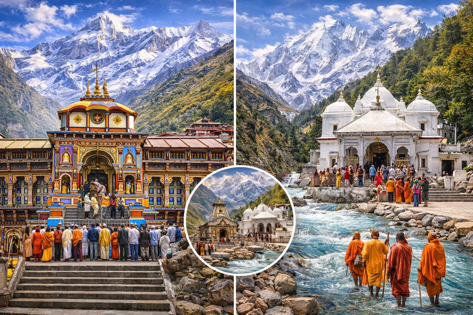 Badrinath and Gangotri temples during Char Dham Yatra in Uttarakhand