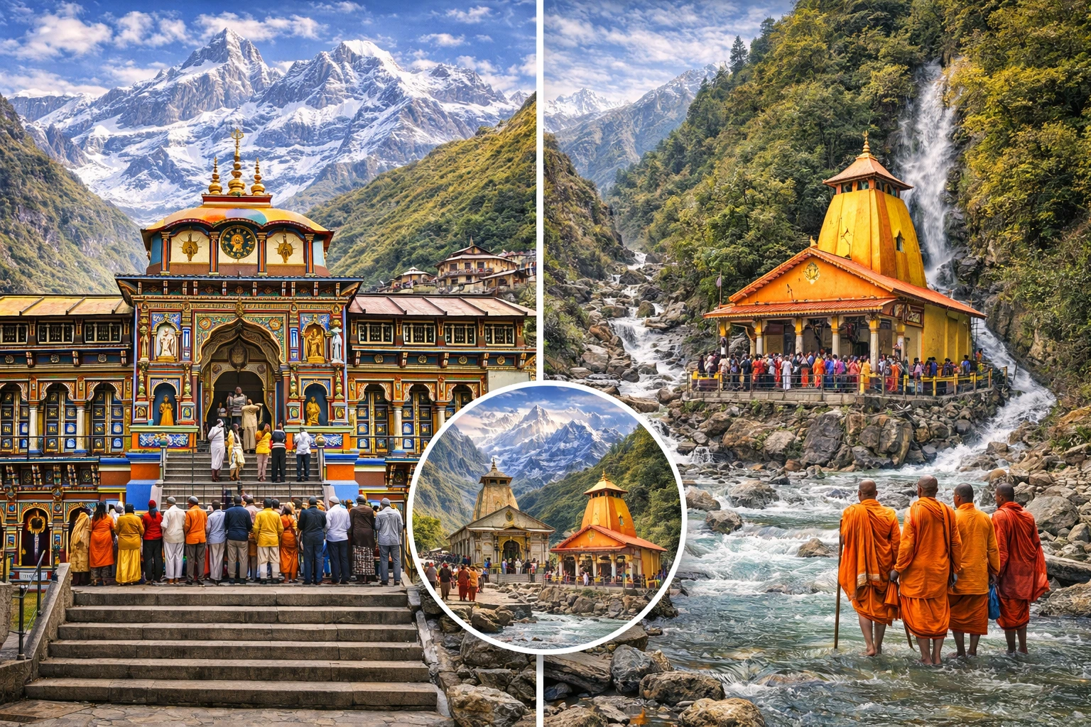 Badrinath and Yamunotri temples during Char Dham Yatra in Uttarakhand