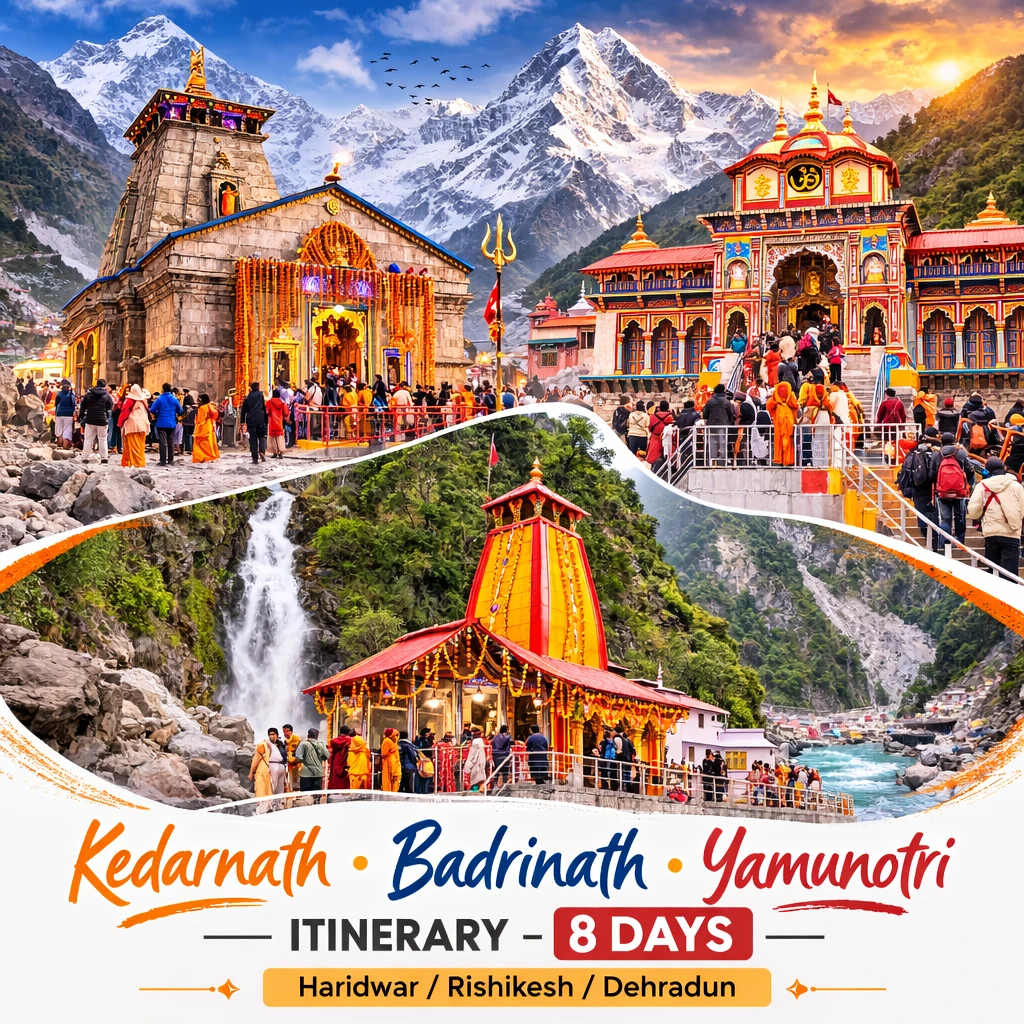 Kedarnath Badrinath Yamunotri temples during Char Dham Yatra in Uttarakhand