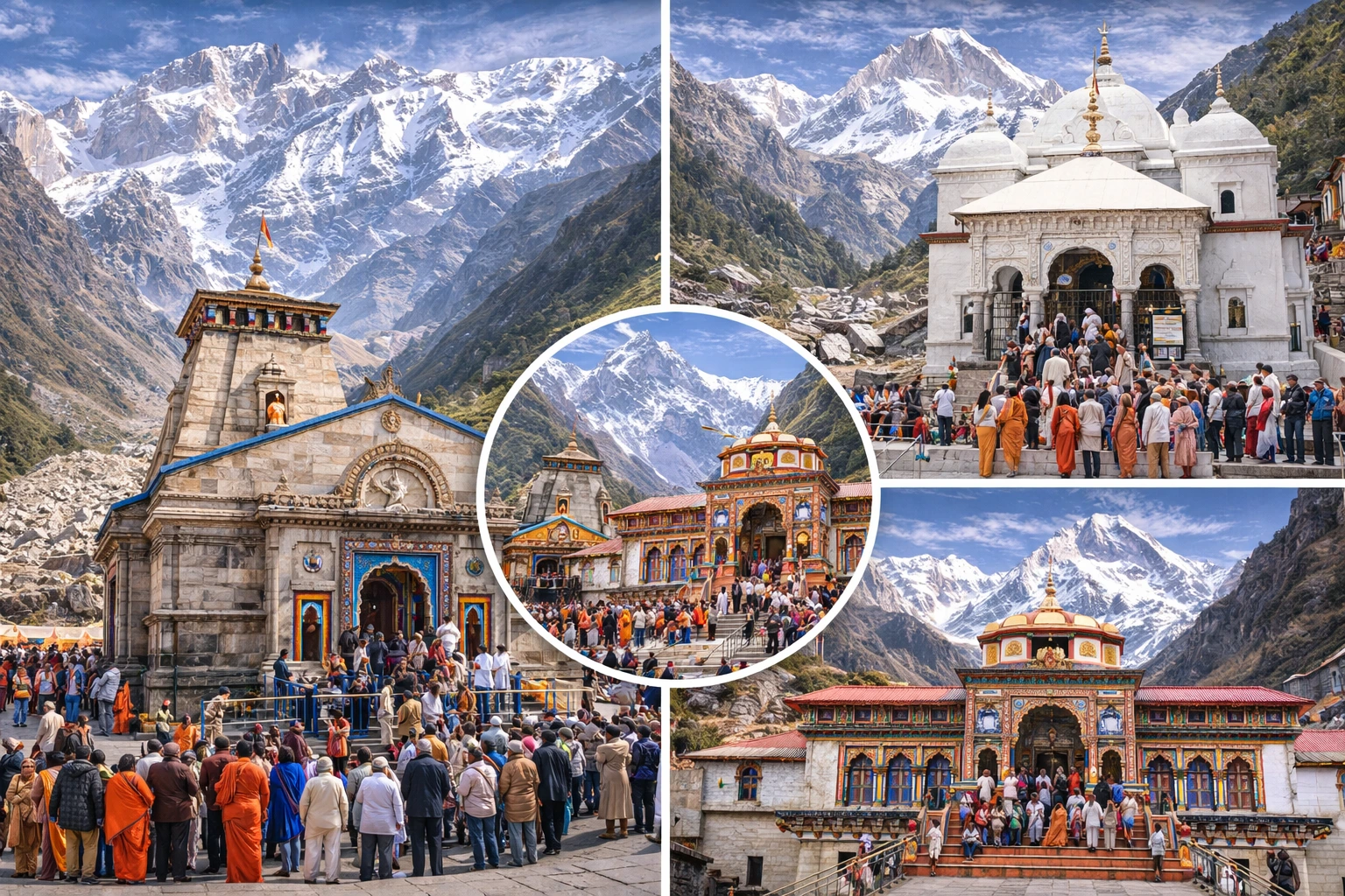 Kedarnath Badrinath Gangotri temples during Char Dham Yatra in Uttarakhand