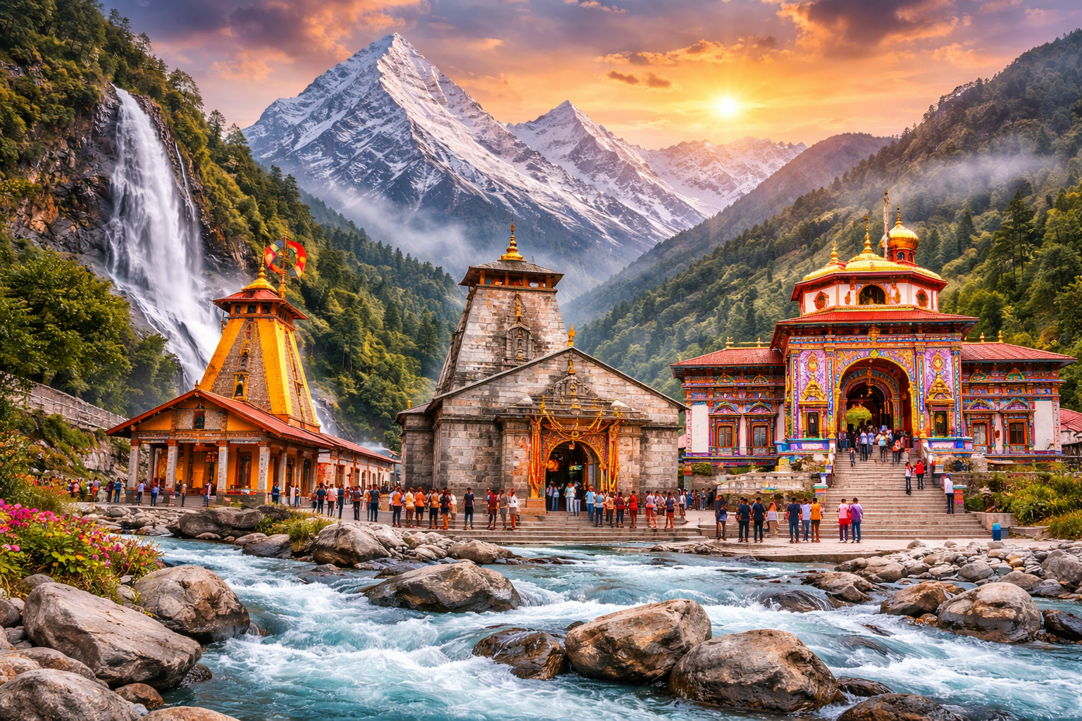 Kedarnath Badrinath Yamunotri temples during Char Dham Yatra in Uttarakhand